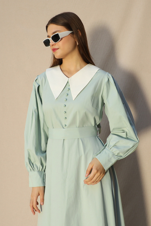 Sivri Bebe Yaka Elbise Mint - 4