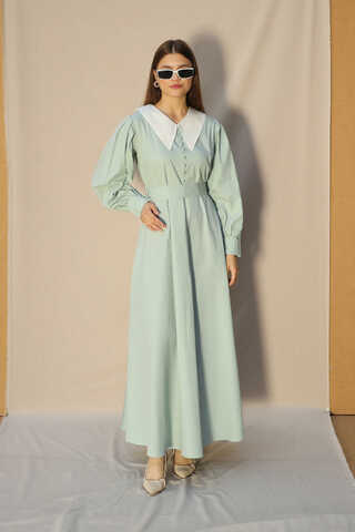 Sivri Bebe Yaka Elbise Mint - 3