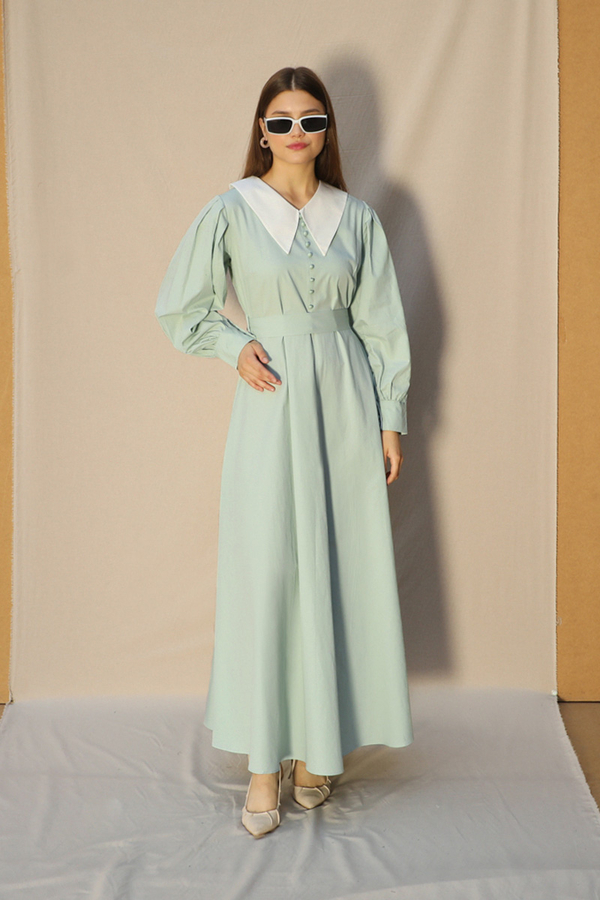 Sivri Bebe Yaka Elbise Mint - 3
