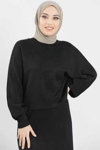 Skirted Wool Knitwear Suit Black - 2