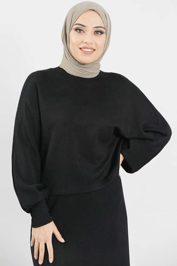 Skirted Wool Knitwear Suit Black - 2