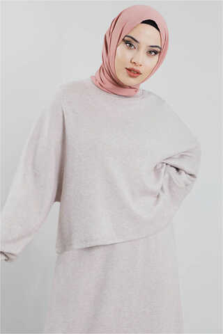 Skirted Wool Knitwear Suit Gravel - 2