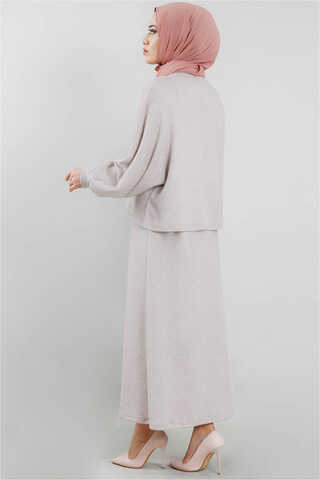 Skirted Wool Knitwear Suit Gravel - 3