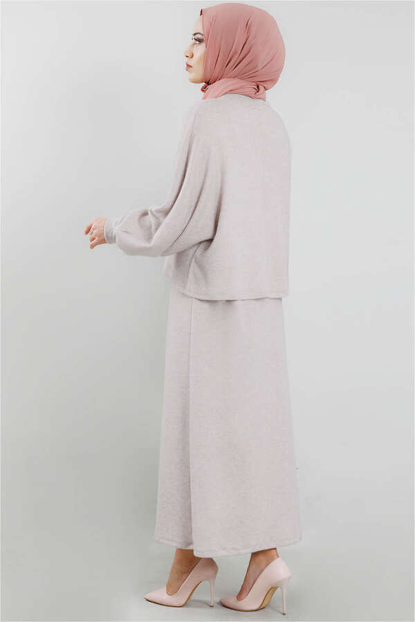 Skirted Wool Knitwear Suit Gravel - 3