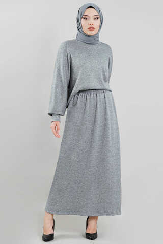 Skirted Wool Knitwear Suit Grey - 1