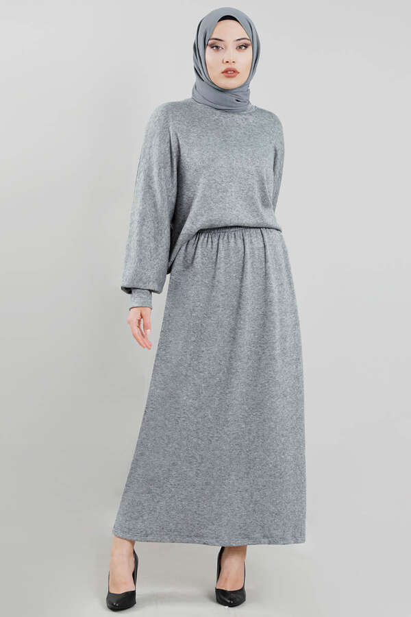 Skirted Wool Knitwear Suit Grey - 1