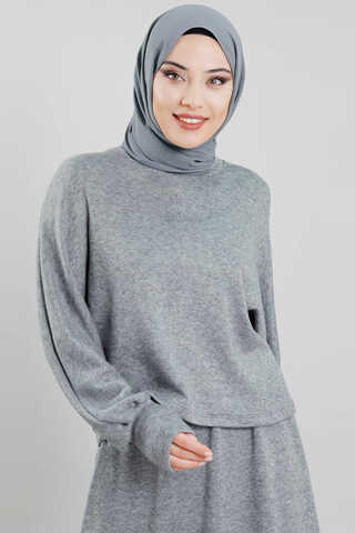 Skirted Wool Knitwear Suit Grey - 2