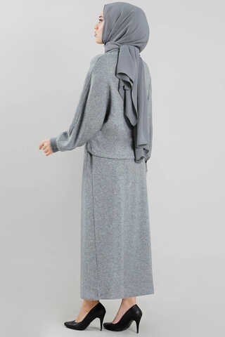 Skirted Wool Knitwear Suit Grey - 3