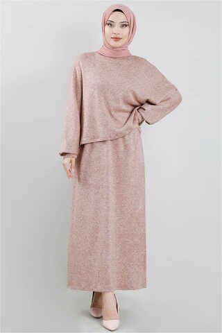 Skirted Wool Knitwear Suit Powder - 1