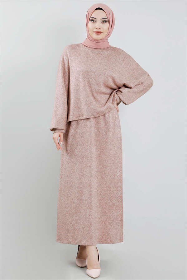 Skirted Wool Knitwear Suit Powder - 1