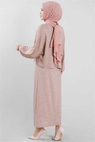 Skirted Wool Knitwear Suit Powder - 3