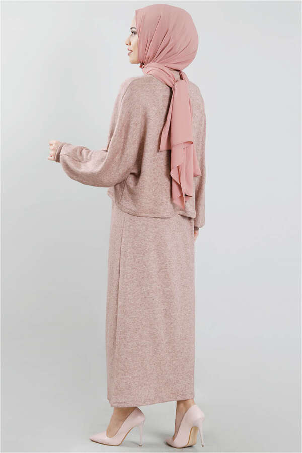 Skirted Wool Knitwear Suit Powder - 3