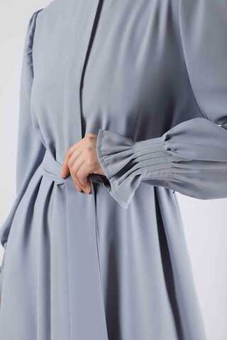 Sleeves Pleated Dress Abaya Gray - 2