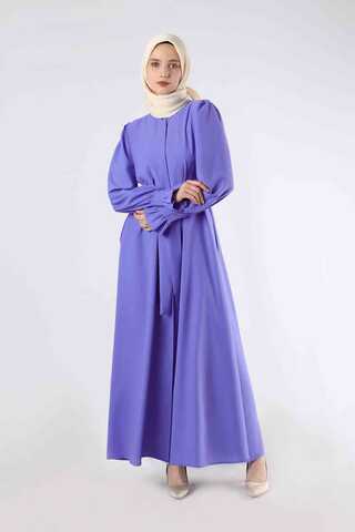 Sleeves Pleated Dress Abaya Lilac - 1