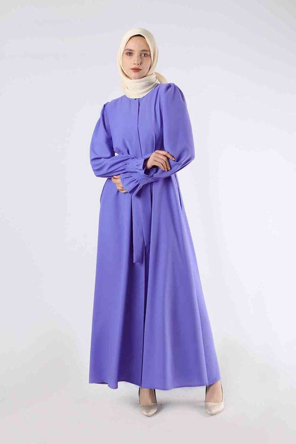 Sleeves Pleated Dress Abaya Lilac - 1