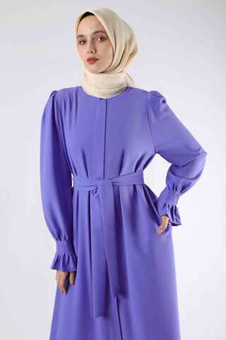 Sleeves Pleated Dress Abaya Lilac - 2