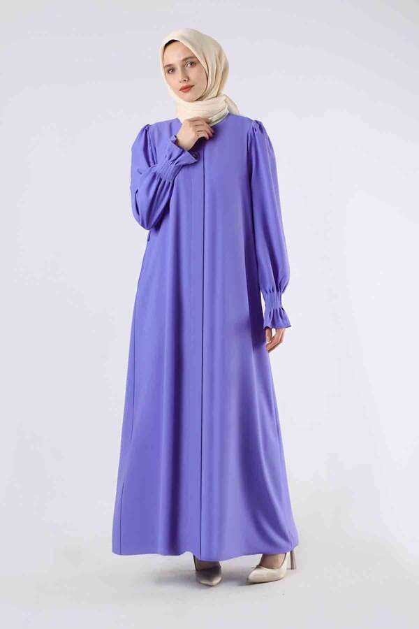 Sleeves Pleated Dress Abaya Lilac - 3