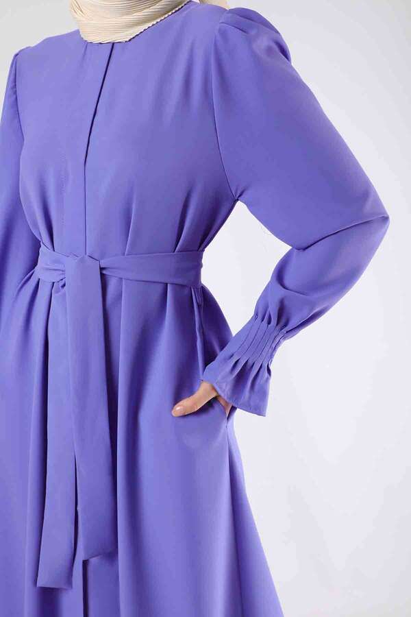 Sleeves Pleated Dress Abaya Lilac - 4