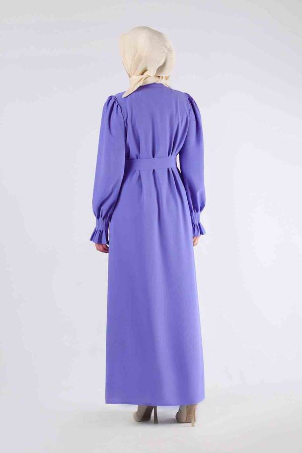 Sleeves Pleated Dress Abaya Lilac - 5