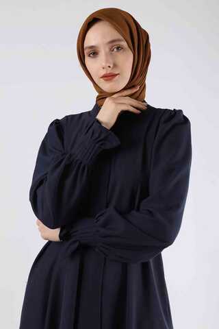 Sleeves Pleated Dress Abaya Navy Blue - 4