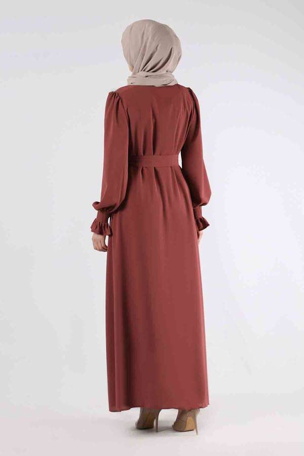 Sleeves Pleated Dress Abaya Tile - 5