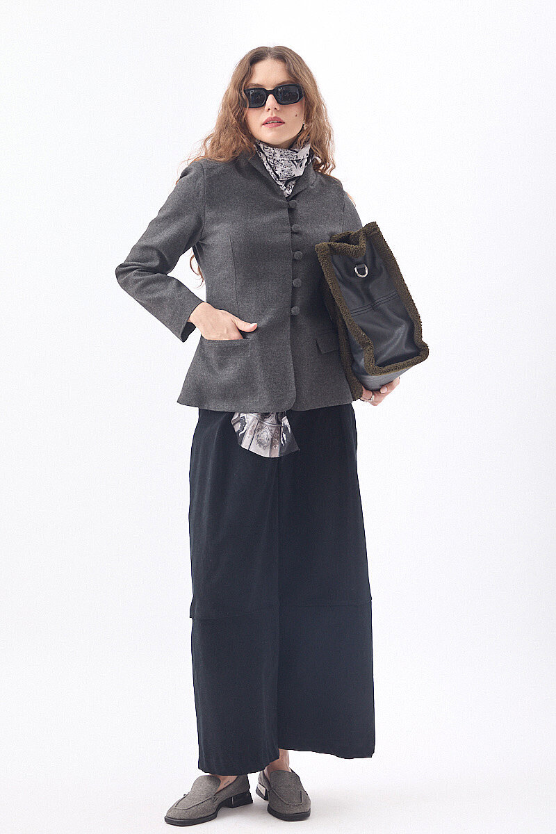 Slim Fit Yüksek Yaka Yönlü Ceket Antrasit