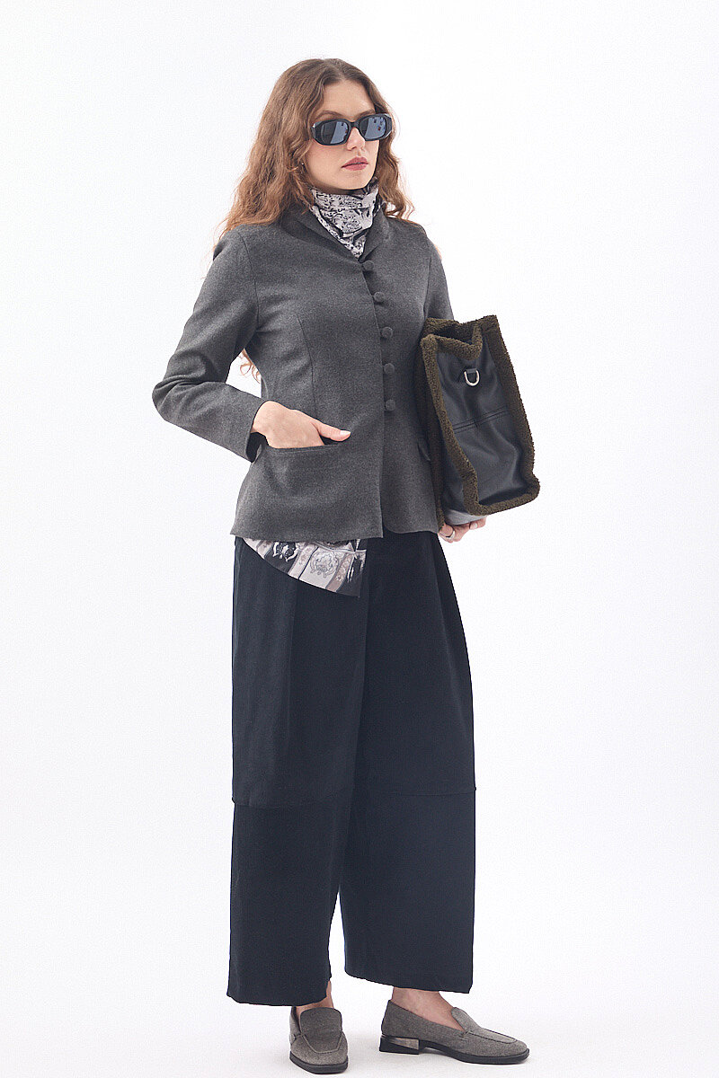 Slim Fit Yüksek Yaka Yönlü Ceket Antrasit - 2