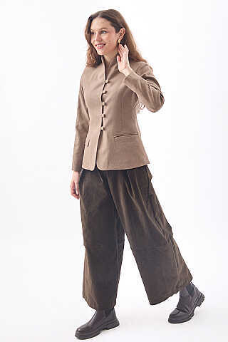Slim Fit Yüksek Yaka Yönlü Ceket Bej - 3