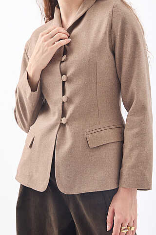 Slim Fit Yüksek Yaka Yönlü Ceket Bej - 5