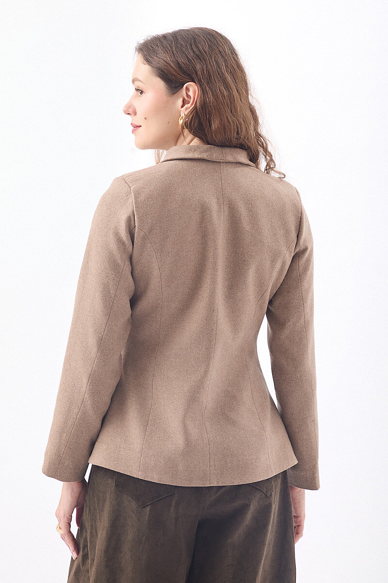 Slim Fit Yüksek Yaka Yönlü Ceket Bej - 6