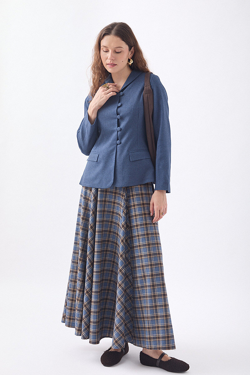Slim Fit Yüksek Yaka Yönlü Ceket İndigo - 2