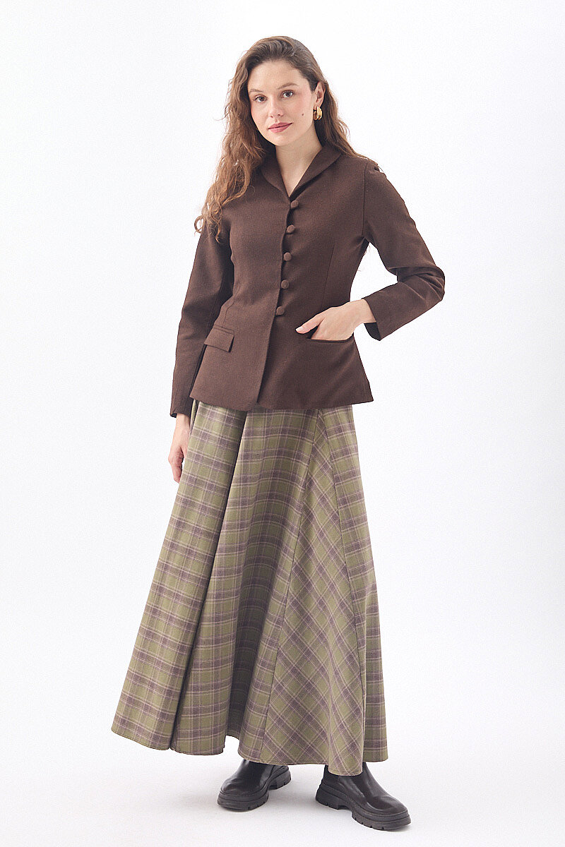 Slim Fit Yüksek Yaka Yönlü Ceket Kahve - 3