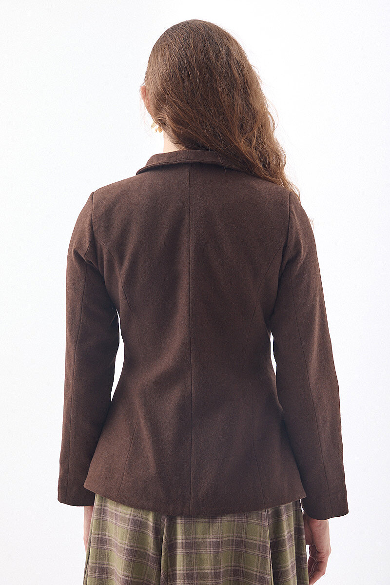 Slim Fit Yüksek Yaka Yönlü Ceket Kahve - 6