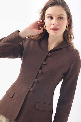Slim Fit Yüksek Yaka Yönlü Ceket Kahve - 5