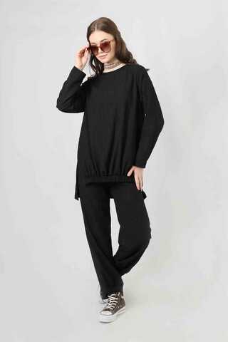 Slit Tunic Pants Set Black - 1