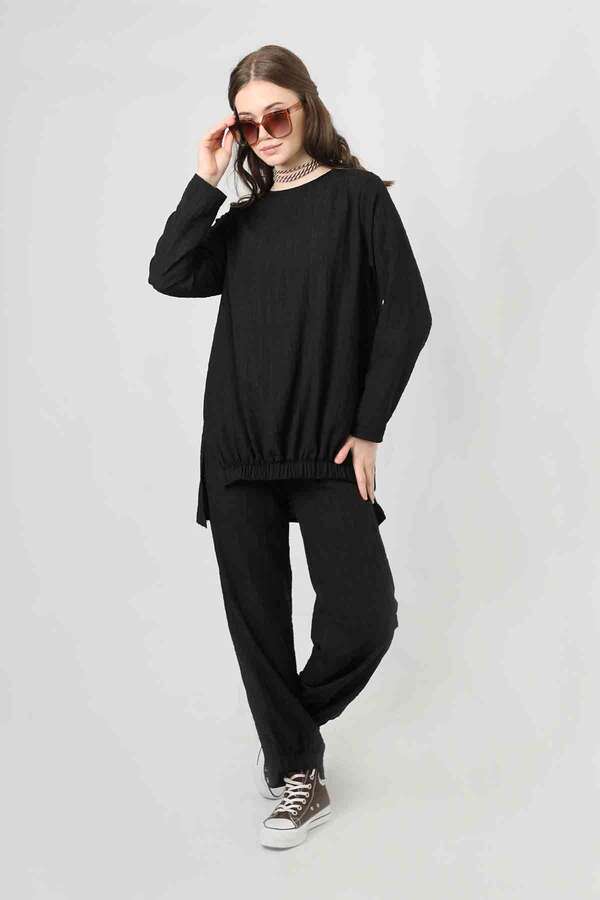 Slit Tunic Pants Set Black 