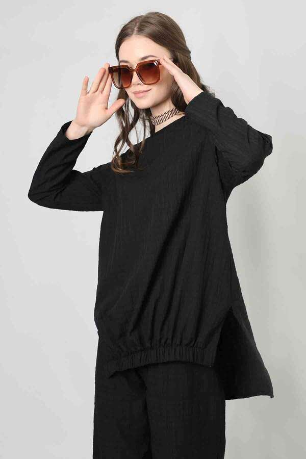 Slit Tunic Pants Set Black - 4