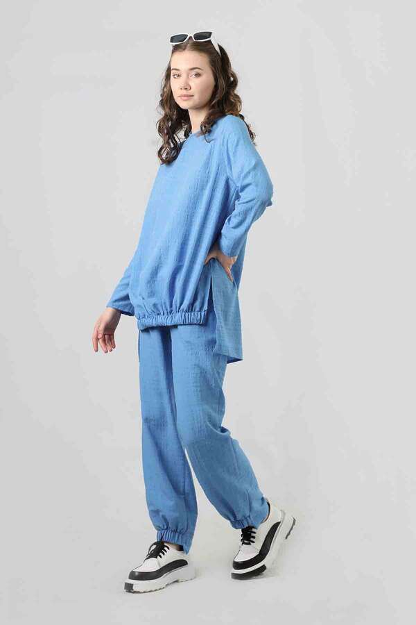 Slit Tunic Pants Set Blue 