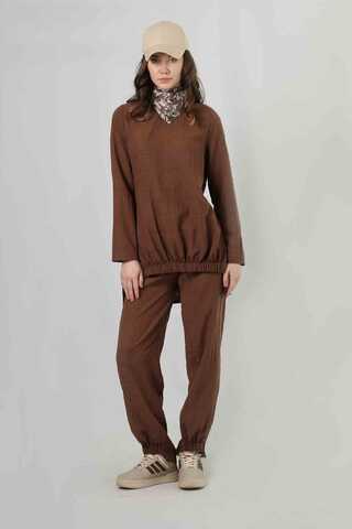Slit Tunic Pants Set Brown - 1