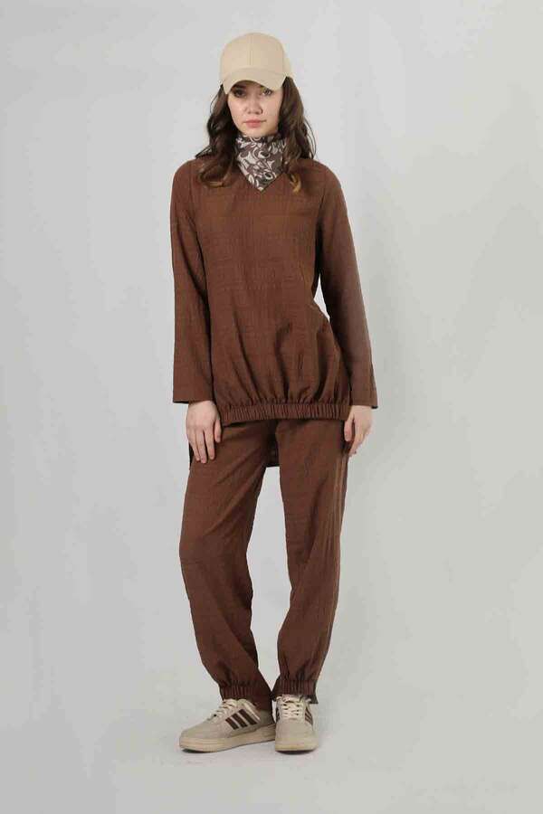 Slit Tunic Pants Set Brown 