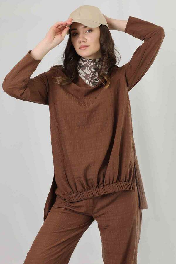 Slit Tunic Pants Set Brown - 2