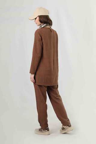 Slit Tunic Pants Set Brown - 5
