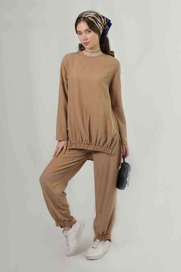 Slit Tunic Pants Set Camel - 3
