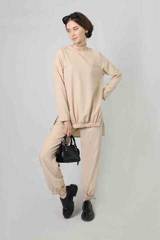 Slit Tunic Pants Set Cream - 1