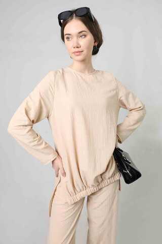 Slit Tunic Pants Set Cream - 4