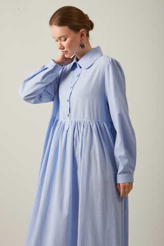 Slub Cotton Dress Baby Blue - 10