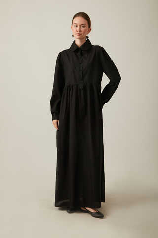 Slub Cotton Dress Black - 6