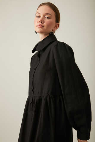 Slub Cotton Dress Black - 7