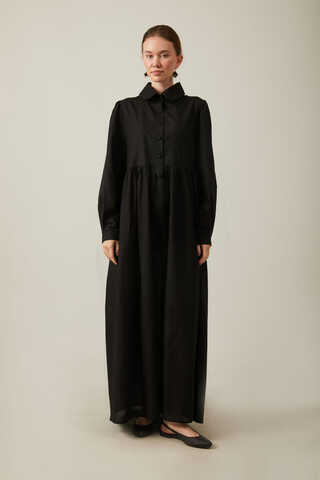 Slub Cotton Dress Black - 1