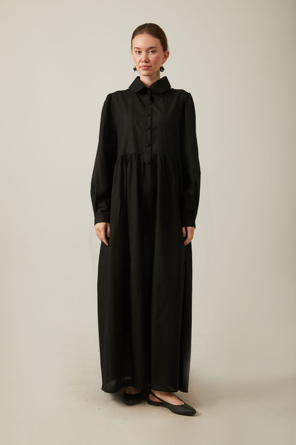 Slub Cotton Dress Black - 1